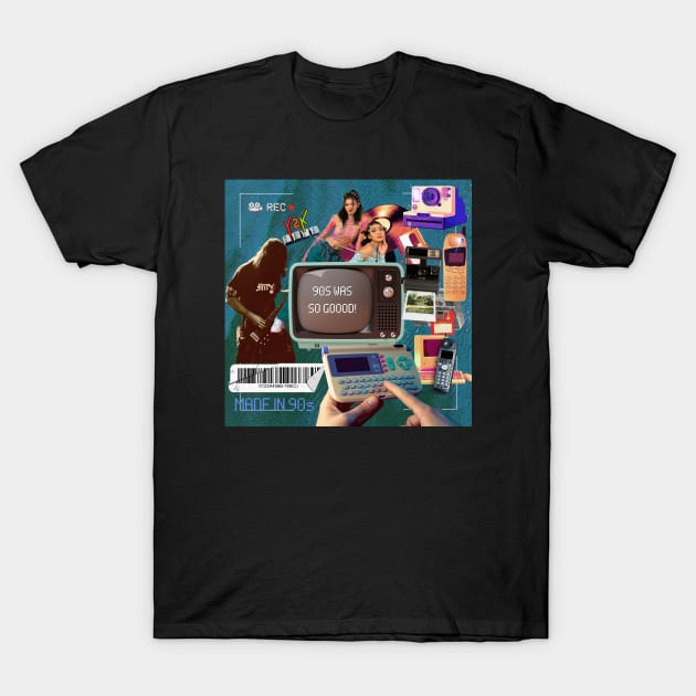 Blast from the Past: A 90s Nostalgia Collage T-Shirt by Amourist